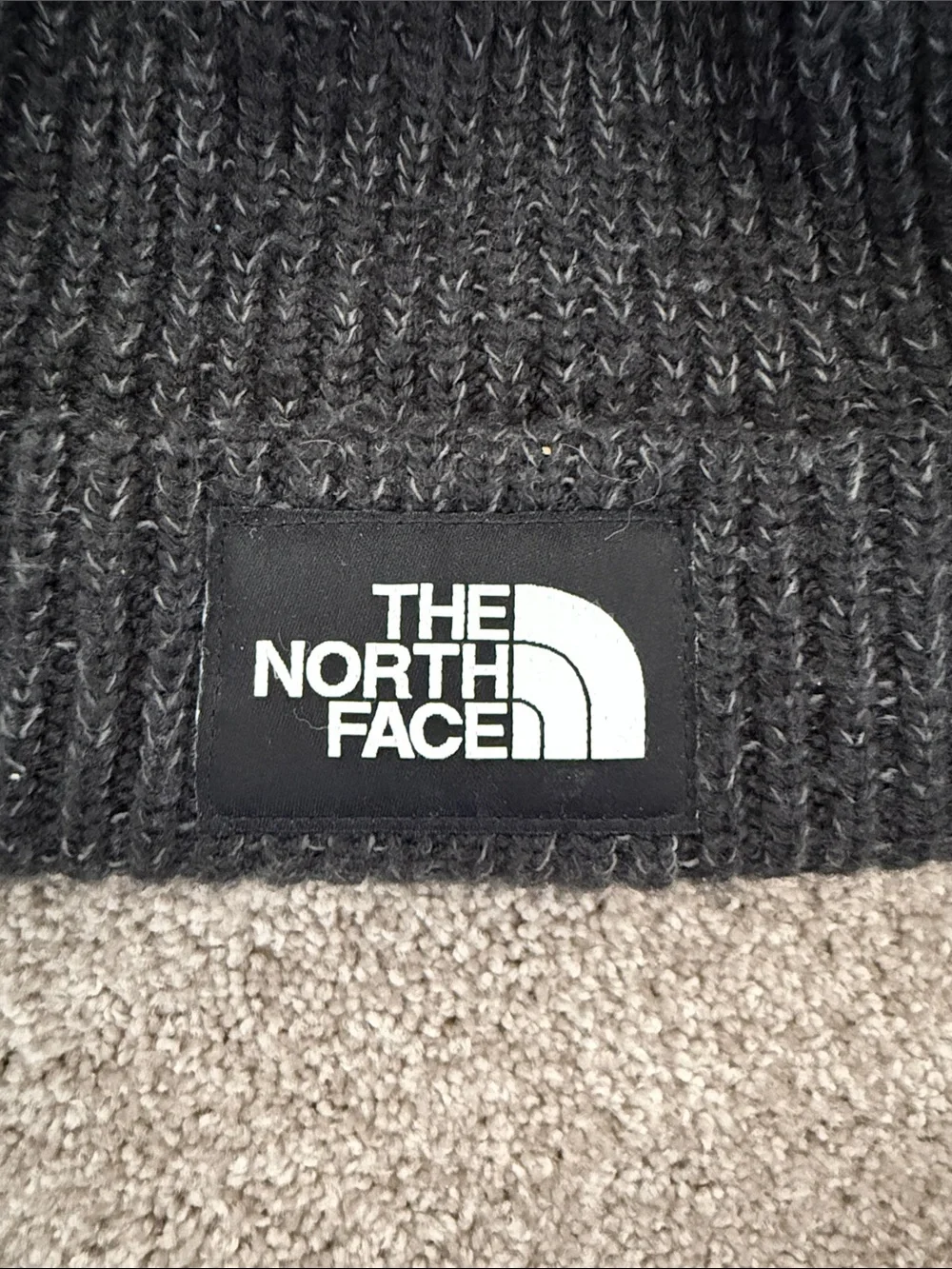 The North Face Salty Black Ribbed Cuffed Beanie with Logo Patch